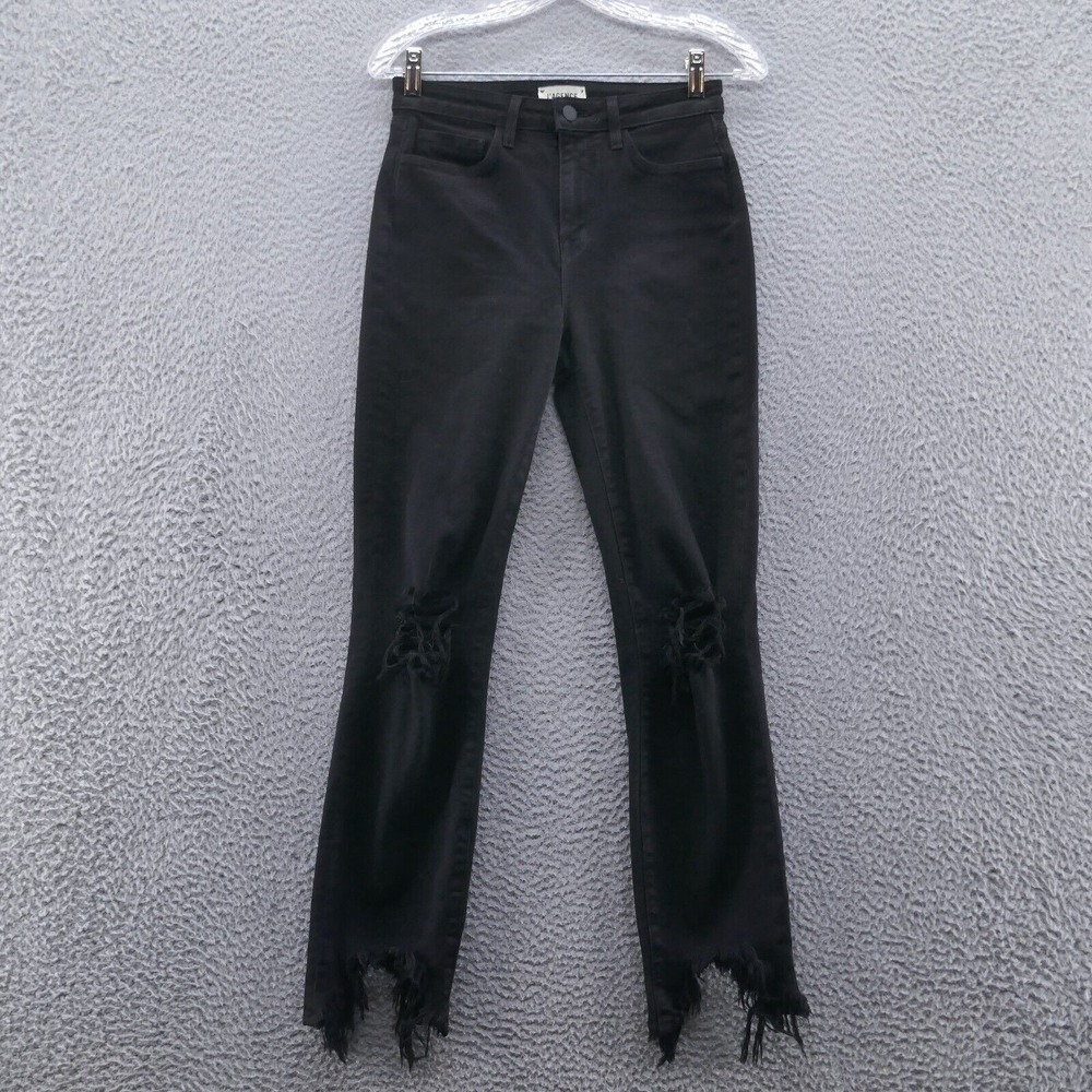 L'Agence Womens High‎ Line Skinny Jeans 25 Black Distressed Frayed Hem Boho